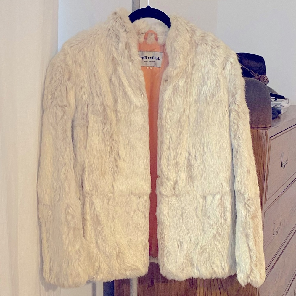 Vintage White and Beige Fur Jacket, Size Small
